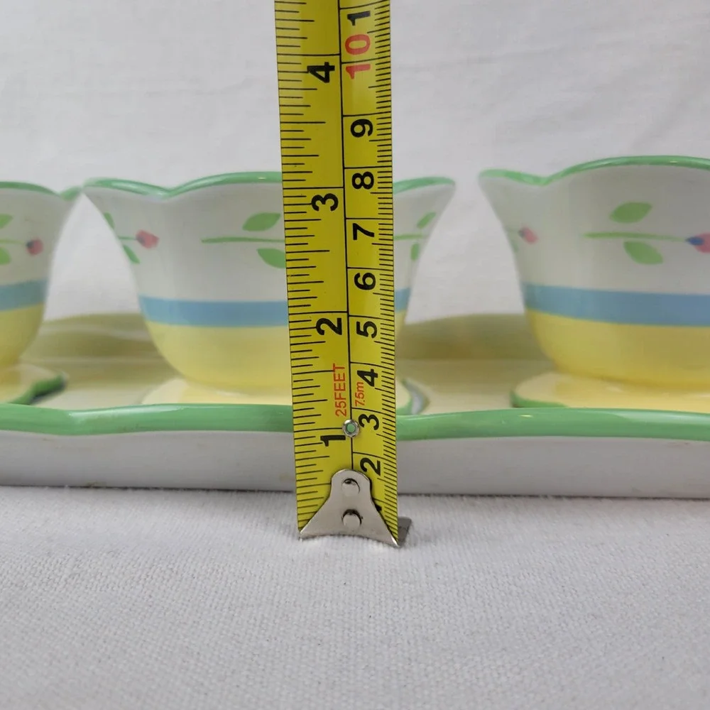 Princess House Exclusive Floral Ceramic Tray and 3 Pot Bowl Set Yellow Tulip